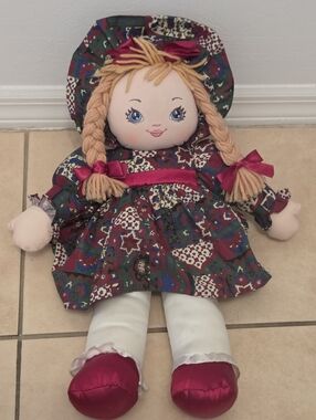 Sweetie Mine Rag Doll Large 20 In Mid 90's Yarn Braided Hair Pink Red